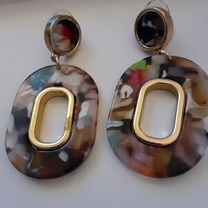 Resin Multicolor and Gold Tone Earrings